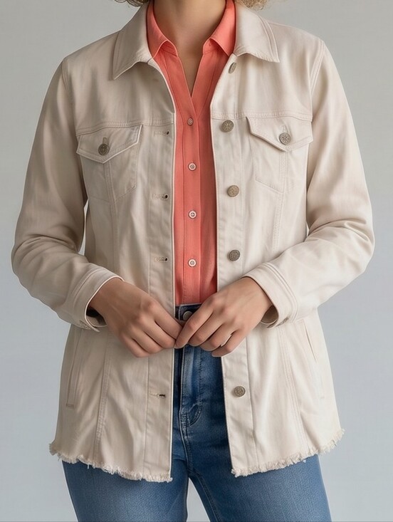 Chico's Jackets & Blazers - Chico's Lightweight Cream Shacket with Frayed Hem Sz 1